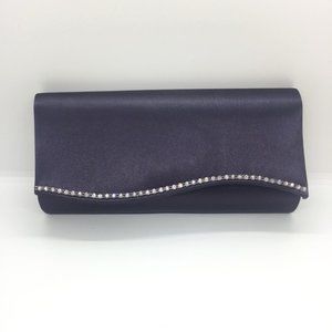 Dark Purple Satin Rhinestone Embellished Clutch